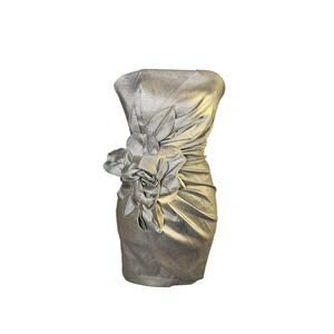 VTG Jessica McClintock Cocktail‎ Dress Women 2 Gold 3D Flower Strapless 50179